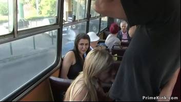 Blonde gets facial in public bus